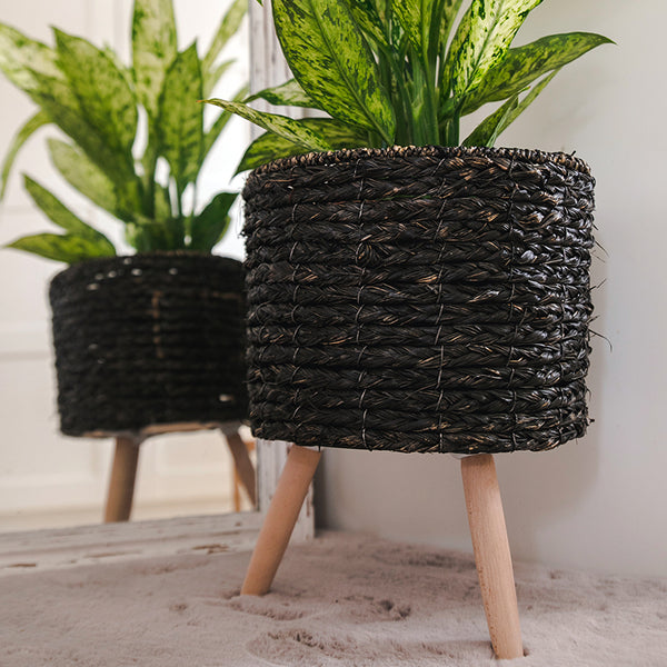 מעמד ראטן לעציץ - קש שזור